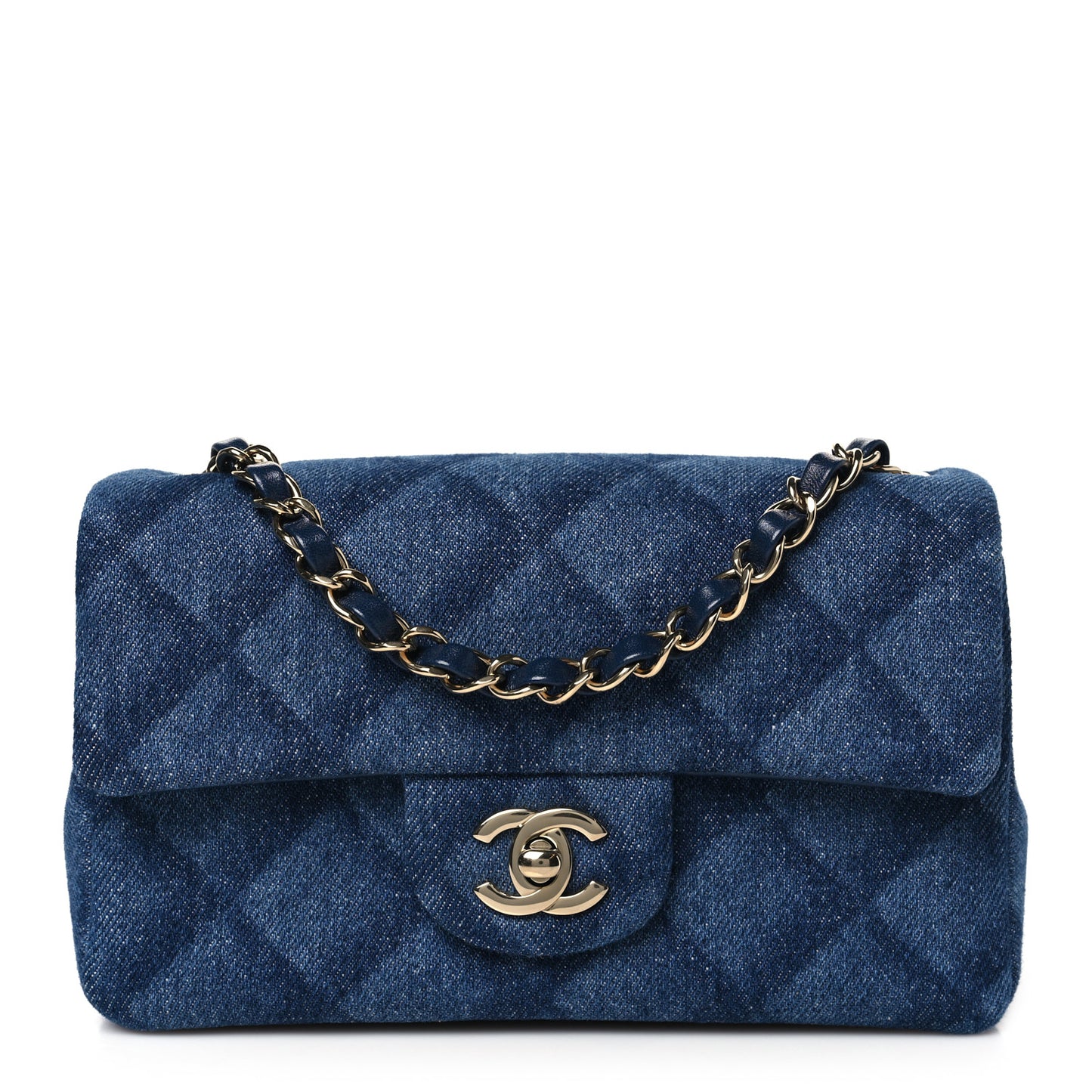 Printed Denim Quilted Mini Rectangular Flap Dark Blue