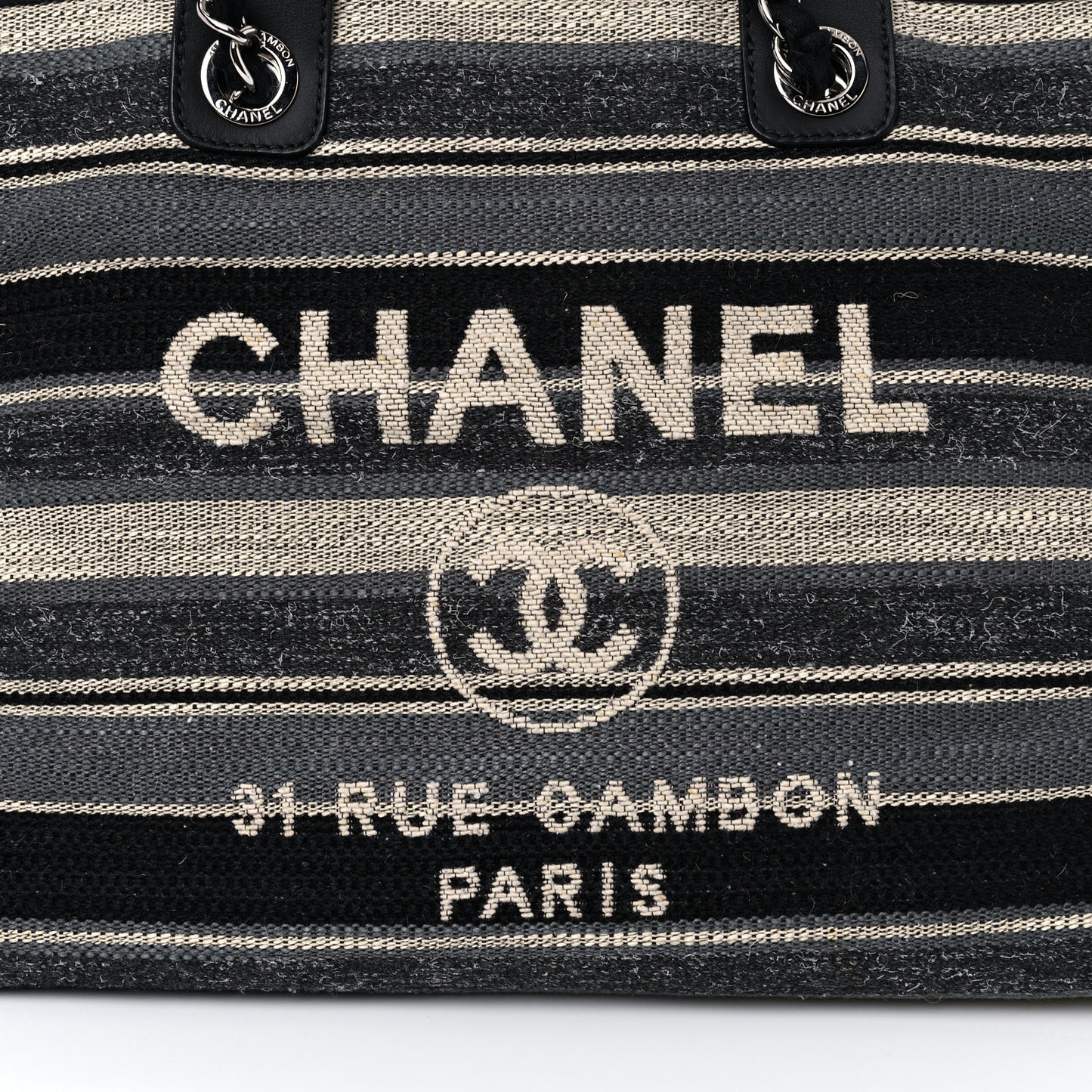 Striped Canvas Medium Deauville Tote Grey Black