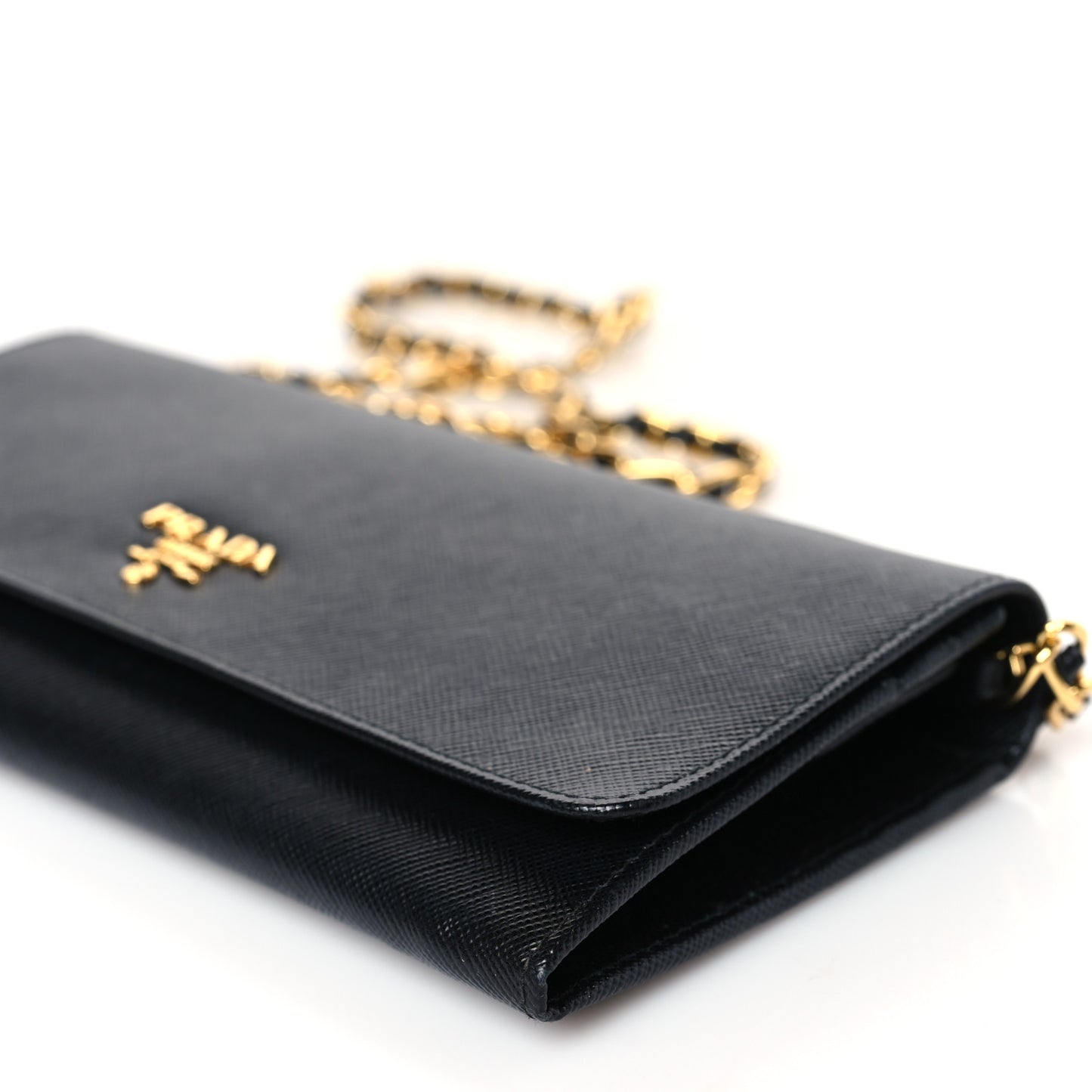 Saffiano Metal Oro Chain Wallet Black