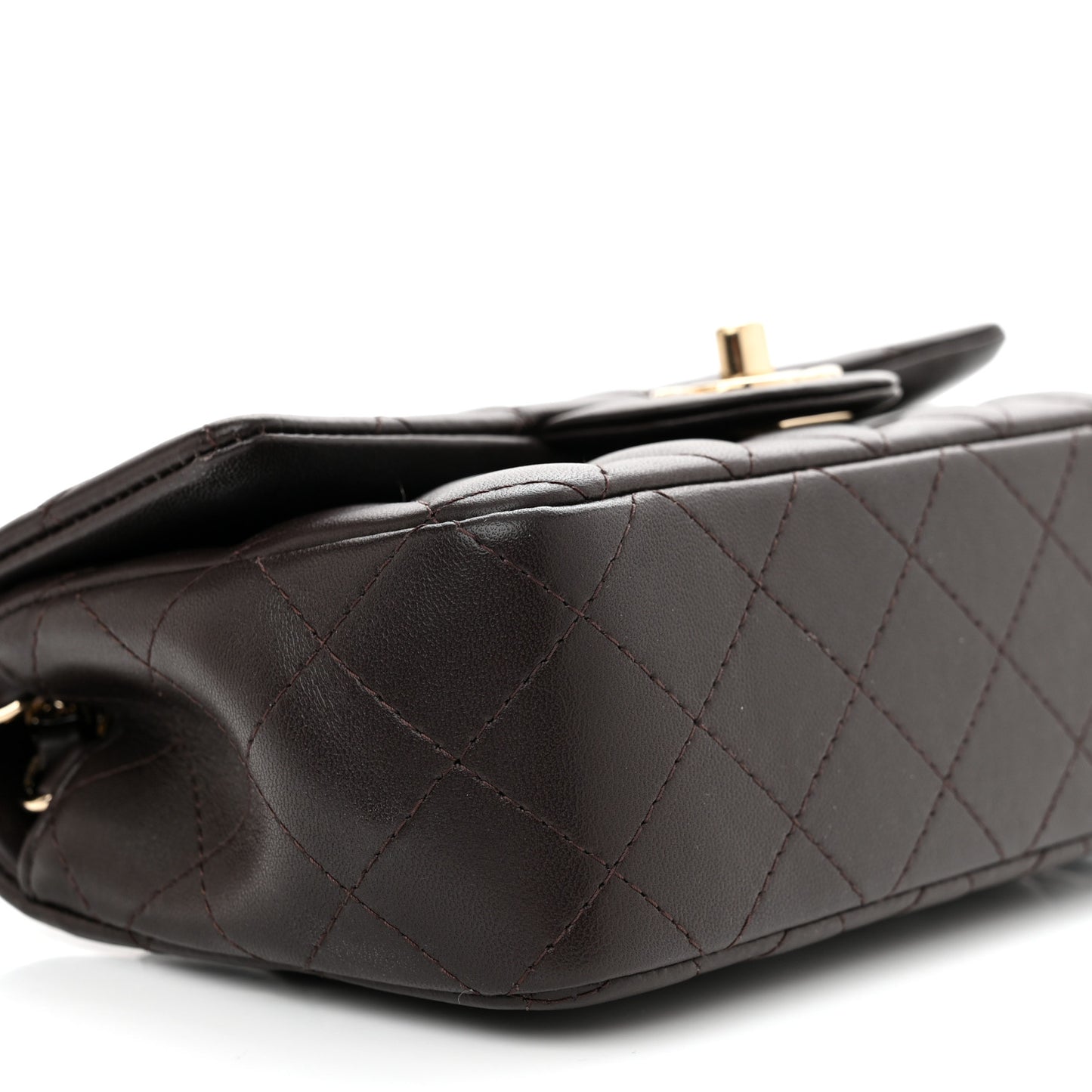 Lambskin Quilted Mini Rectangular Flap Dark Brown