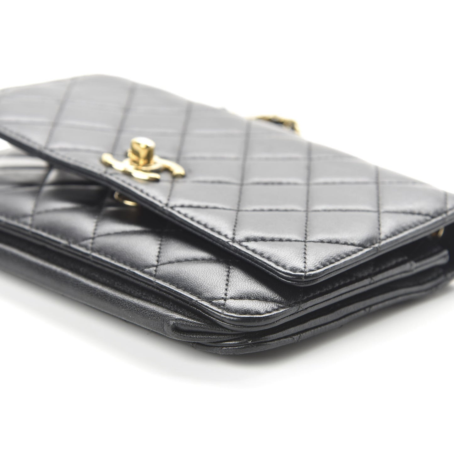 Lambskin Quilted Trendy CC Wallet On Chain WOC Black