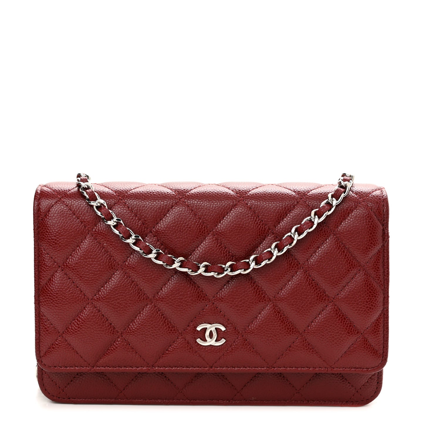 Caviar Quilted Wallet on Chain WOC Burgundy