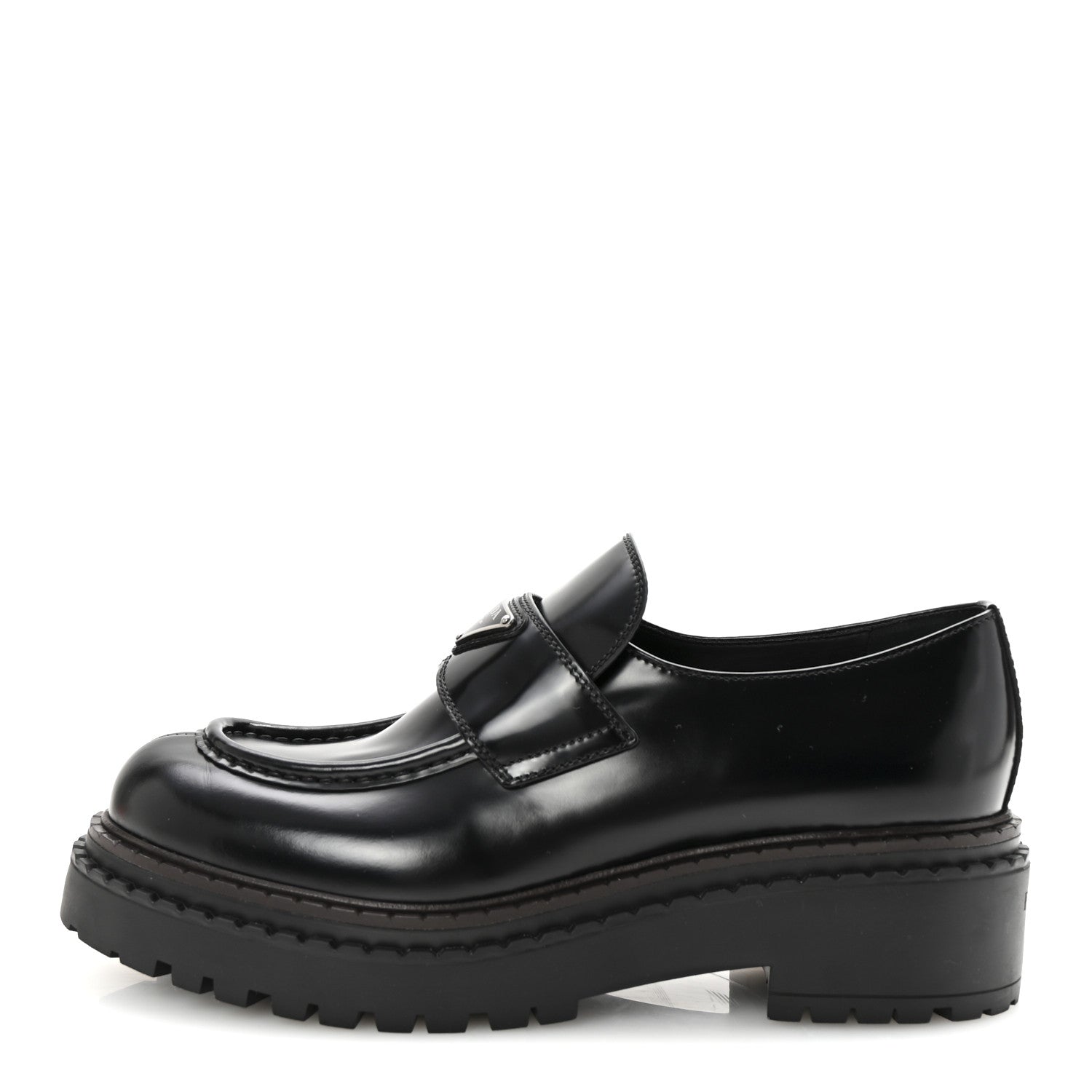 Prada Spazzolato Triangle Logo Monolith Pointy 55mm Loafers 41