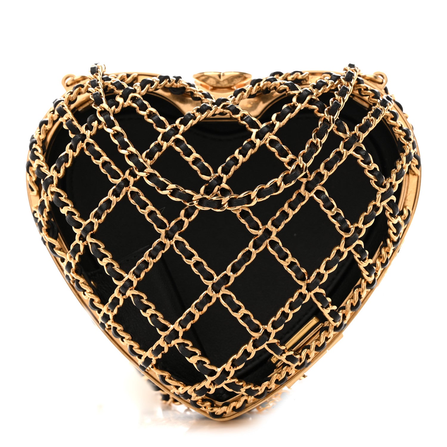 Chanel Metal Lambskin Quilted CC Heart Minaudiere Crossbody Black