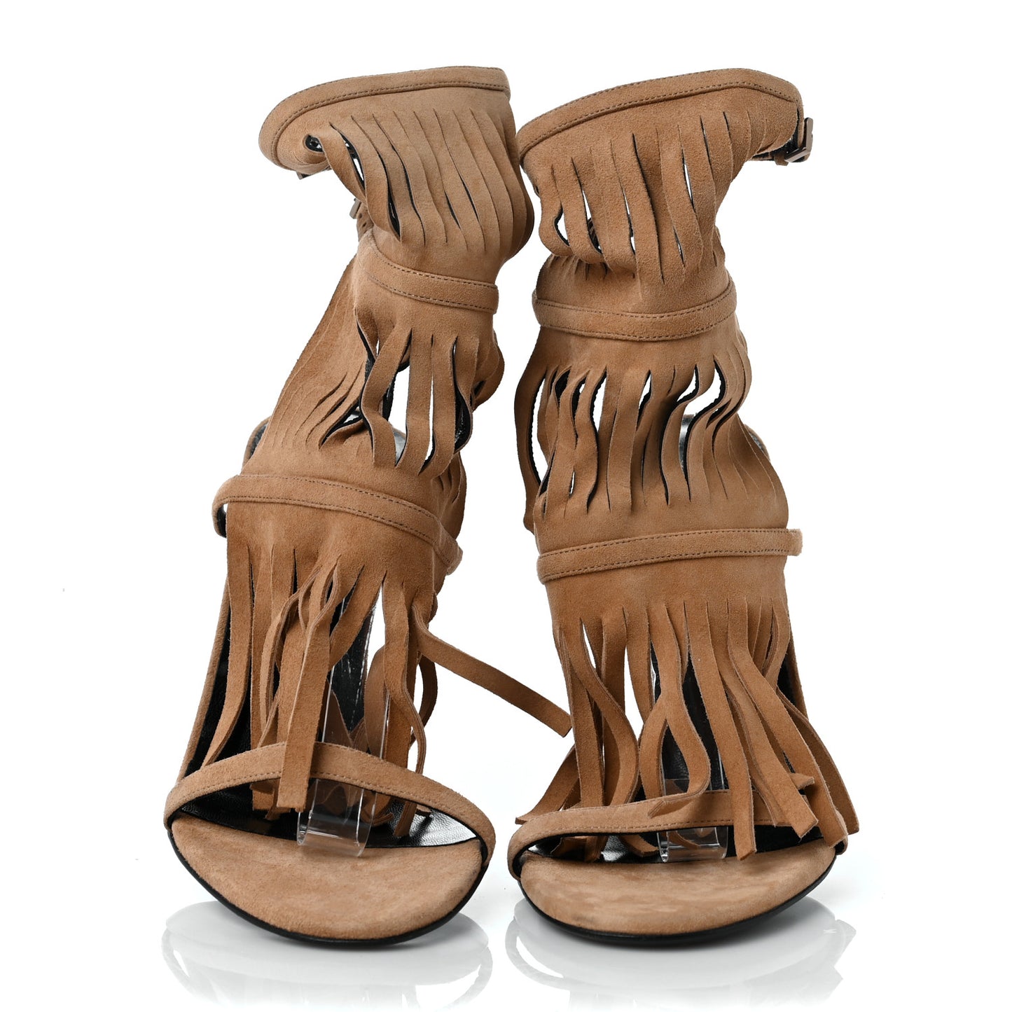 Suede Fringe Becky High Heel Sandals 37 Sand
