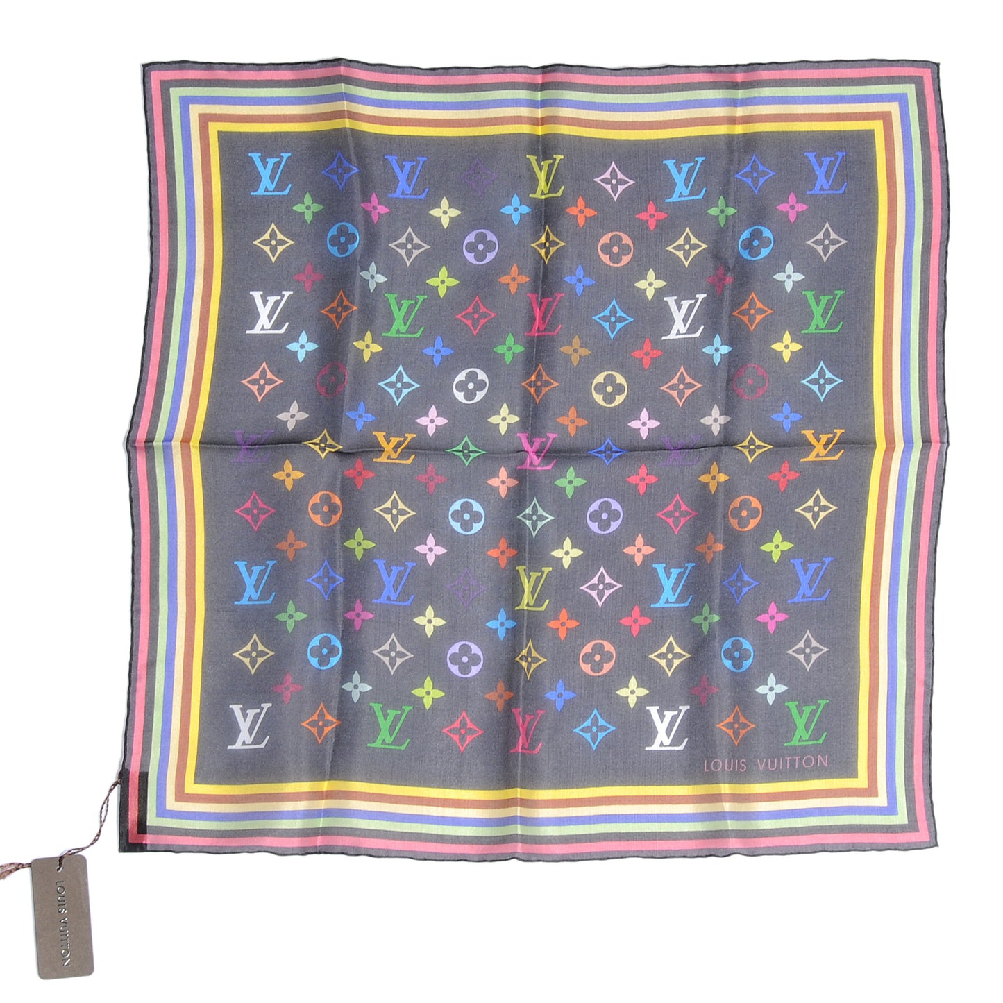 Silk Monogram Multicolor Square Scarf Black