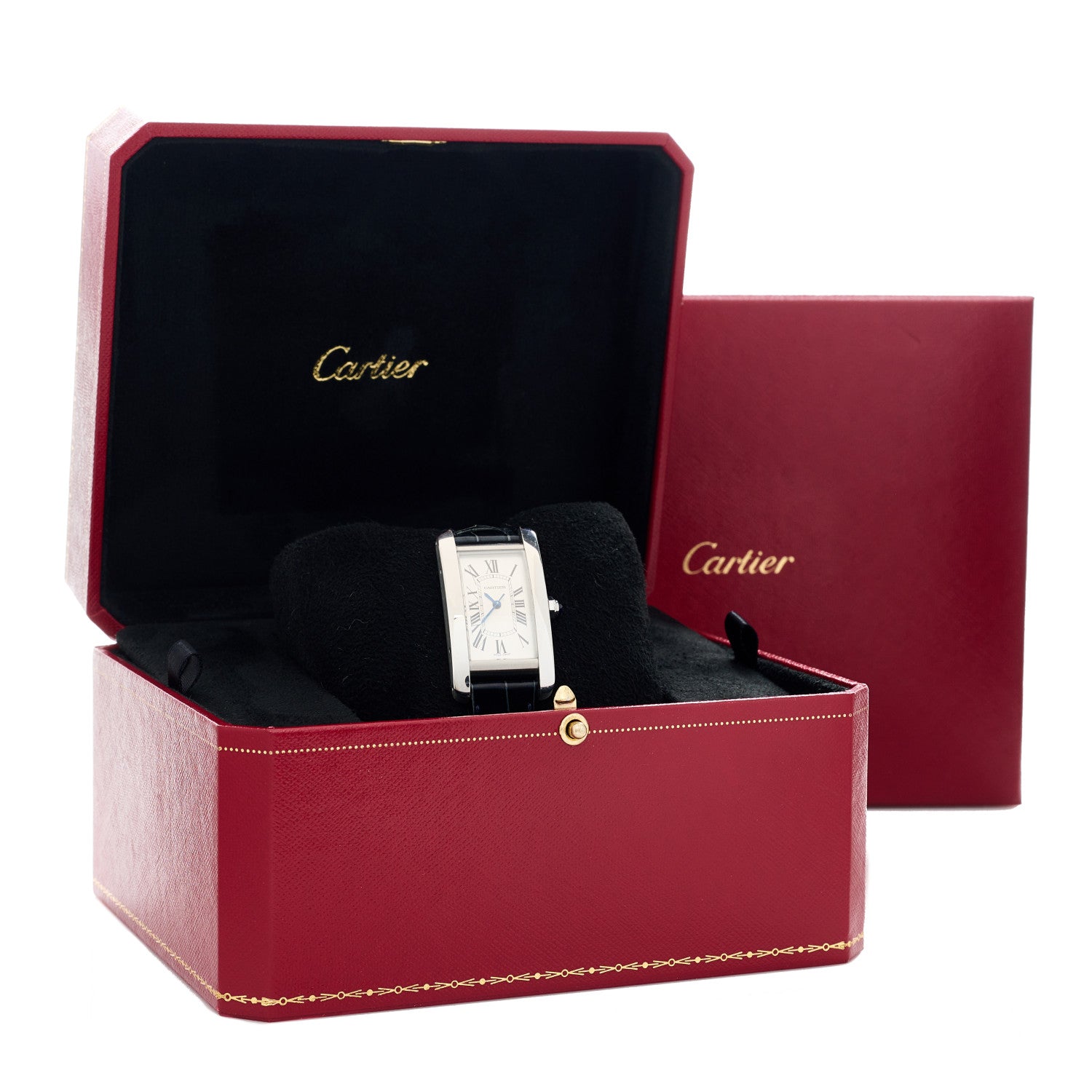 Cartier Stainless Steel Alligator 22mm Tank Americaine Automatic Watch Blue 5 of 5