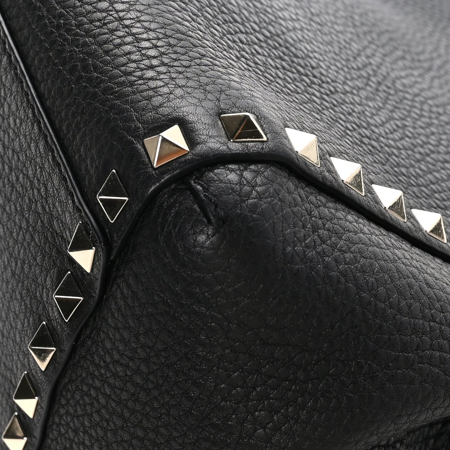 VALENTINO GARAVANI Grained Calfskin Rockstud Double Handle Cinch Tote Black