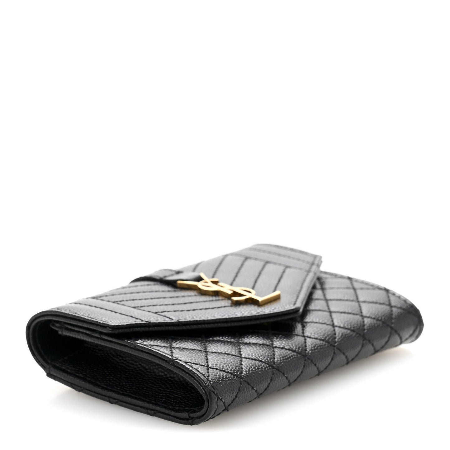 Grain De Poudre Textured Mixed Matelasse Triquilt Small Monogram Envelope Wallet Black