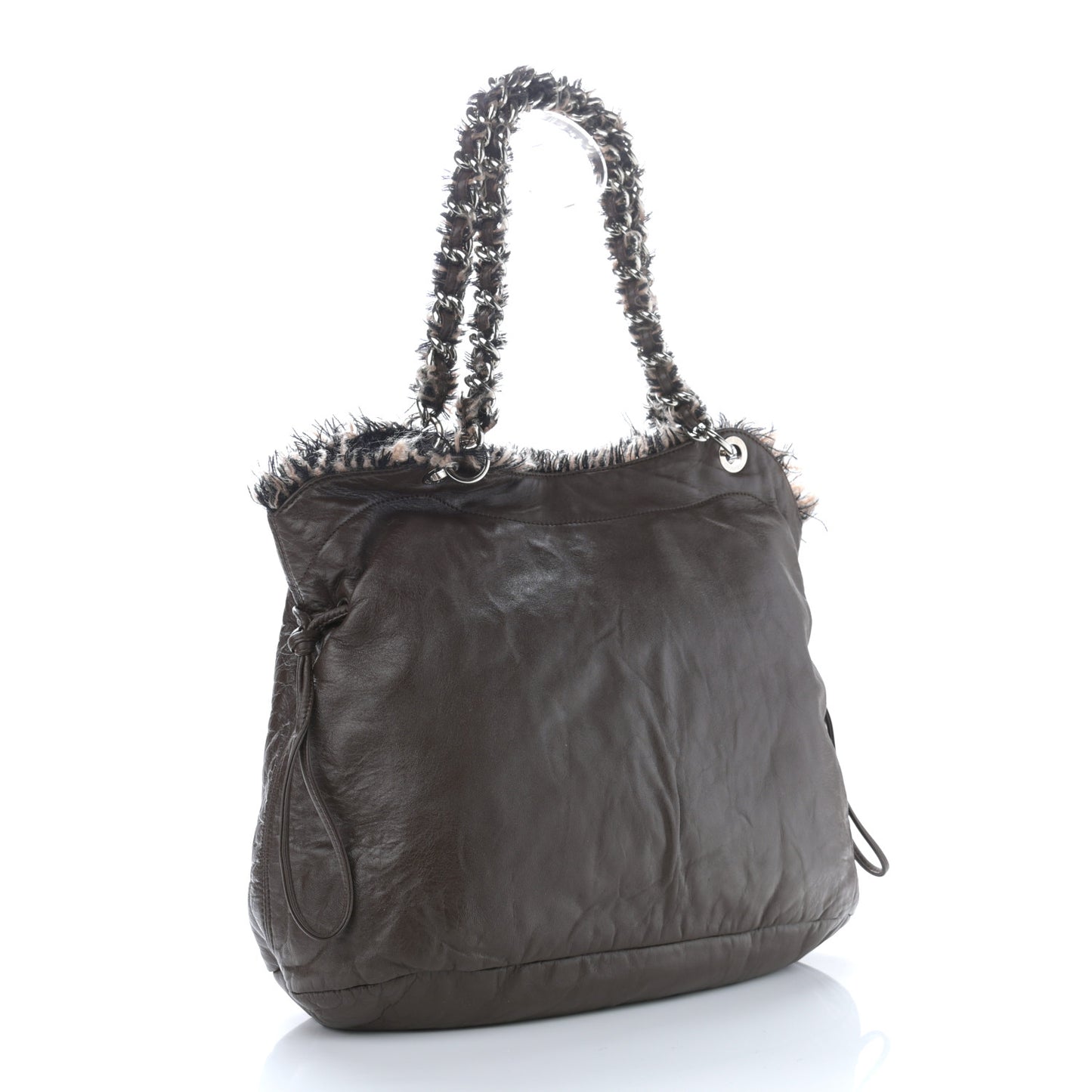 Tweed Lambskin Drawstring Tweedy Tote Brown