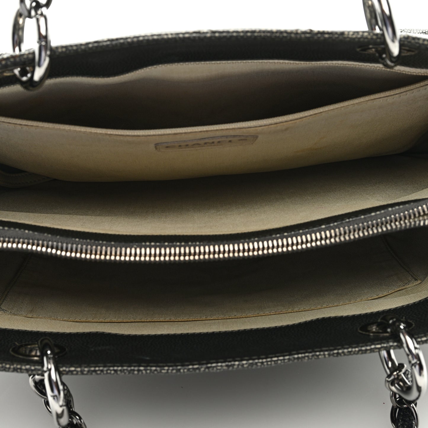 Metallic Caviar Quilted Grand Shopping Tote GST Dark Silver