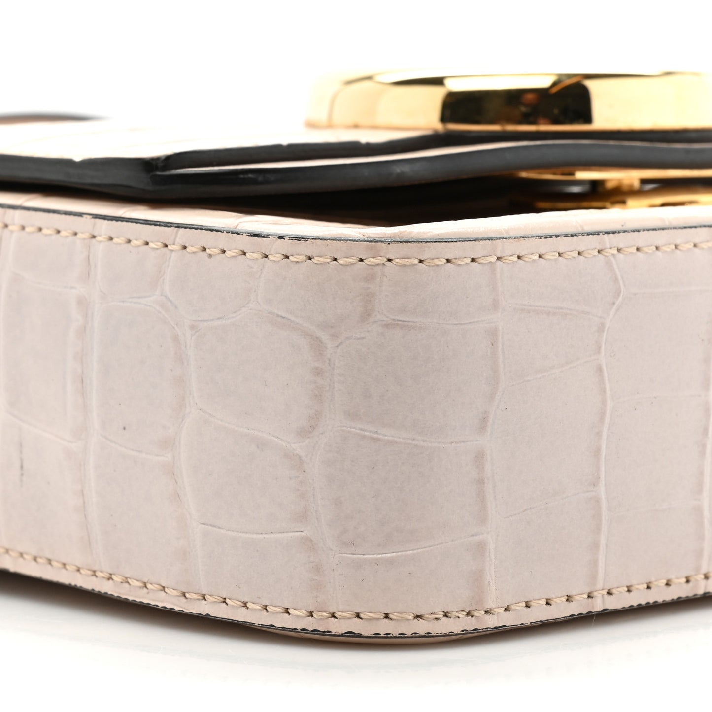 Calfskin Crocodile Embossed Mini C Double Carry Milky Cement Pink