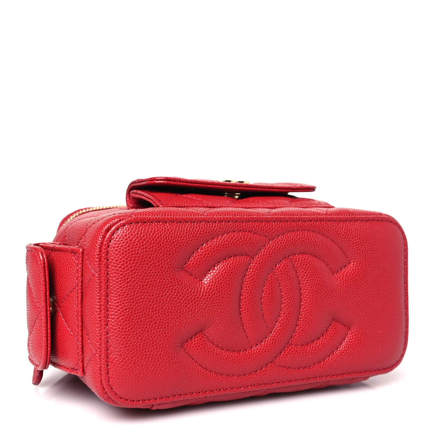 Caviar Quilted Polly Pocket East West Top Vanity With Chain Red