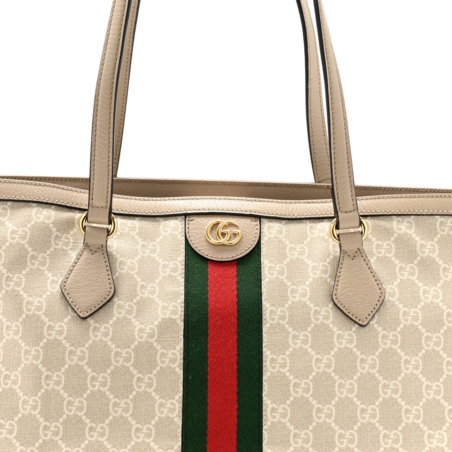 Gucci GG Supreme Monogram Textured Dollar Calfskin Web Medium Ophidia Shopping Tote Beige Mystic White Oatmeal 8 of 12