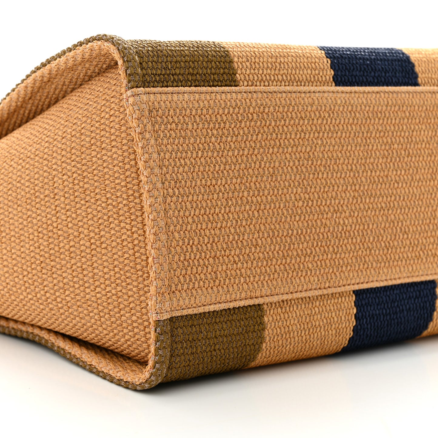 Straw Raffia Calfskin Striped Medium Deauville Tote Khaki Beige Navy Blue