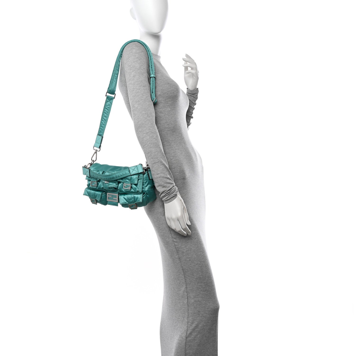 Fendi Econyl Cuoio Romano Multipocket Baguette Turquoise 2 of 13