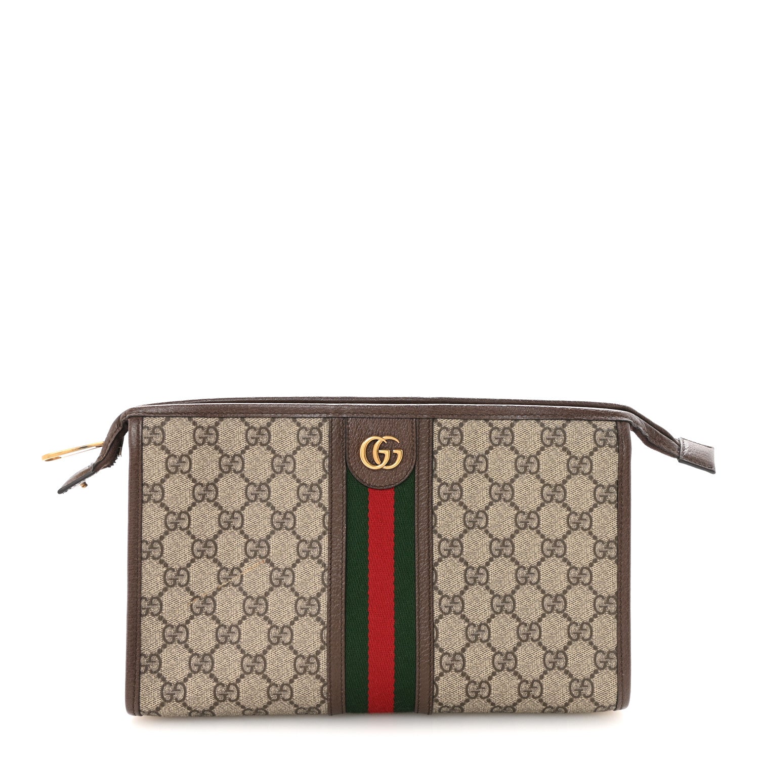 Gucci GG Supreme Monogram Web Ophidia GG Toiletry Case Beige New
