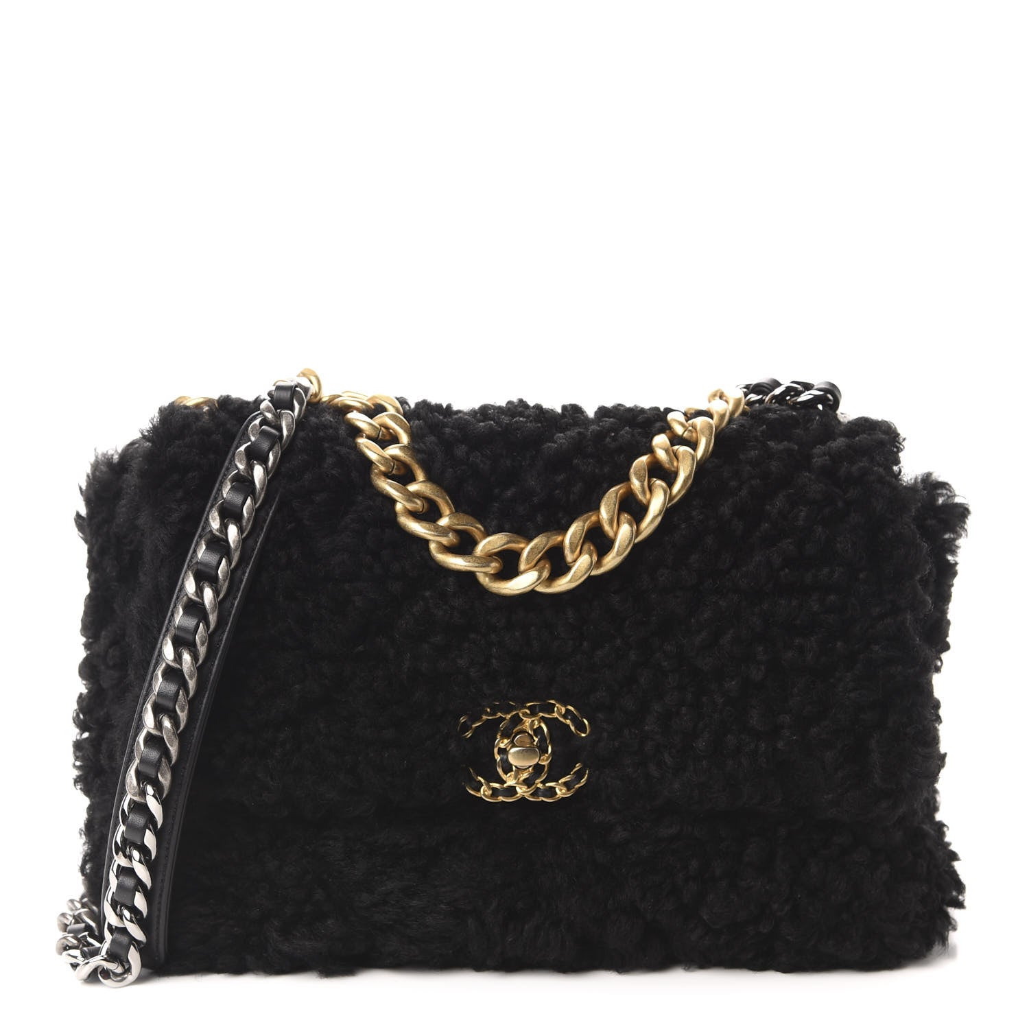 Chanel Shearling Sheepskin Large 19 Flap Black 646026 – FASHIONPHILE