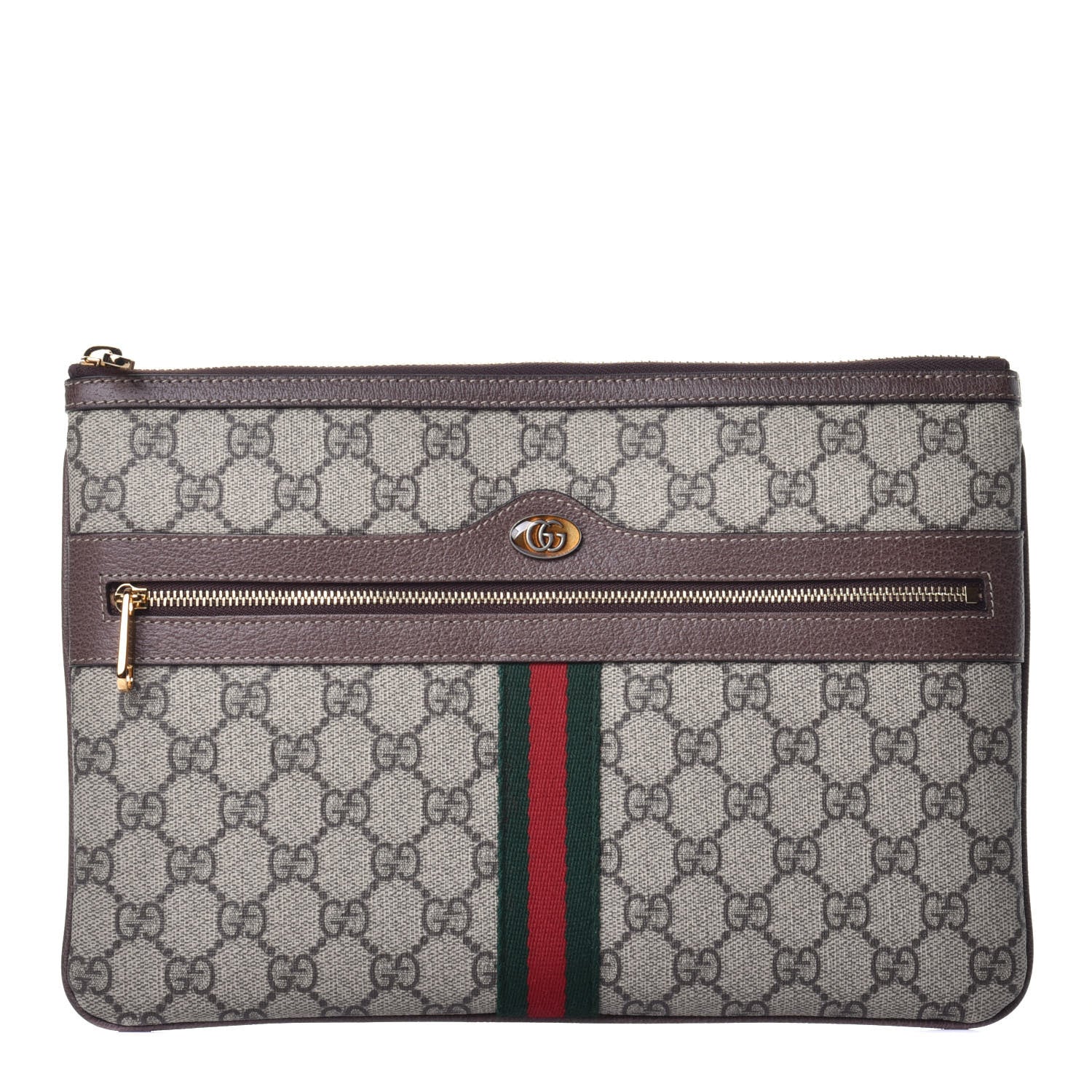 Gucci GG Supreme Monogram Large Ophidia Pouch Clutch Brown 1 of 9