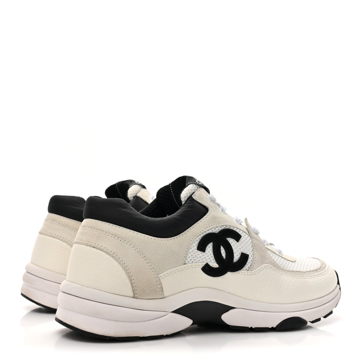 Mesh Suede Calfskin Grained Calfskin Womens CC Sneakers 40.5 White Black