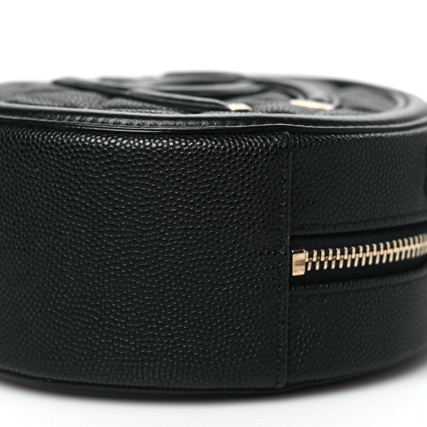 Caviar Quilted Round Filigree Crossbody Black