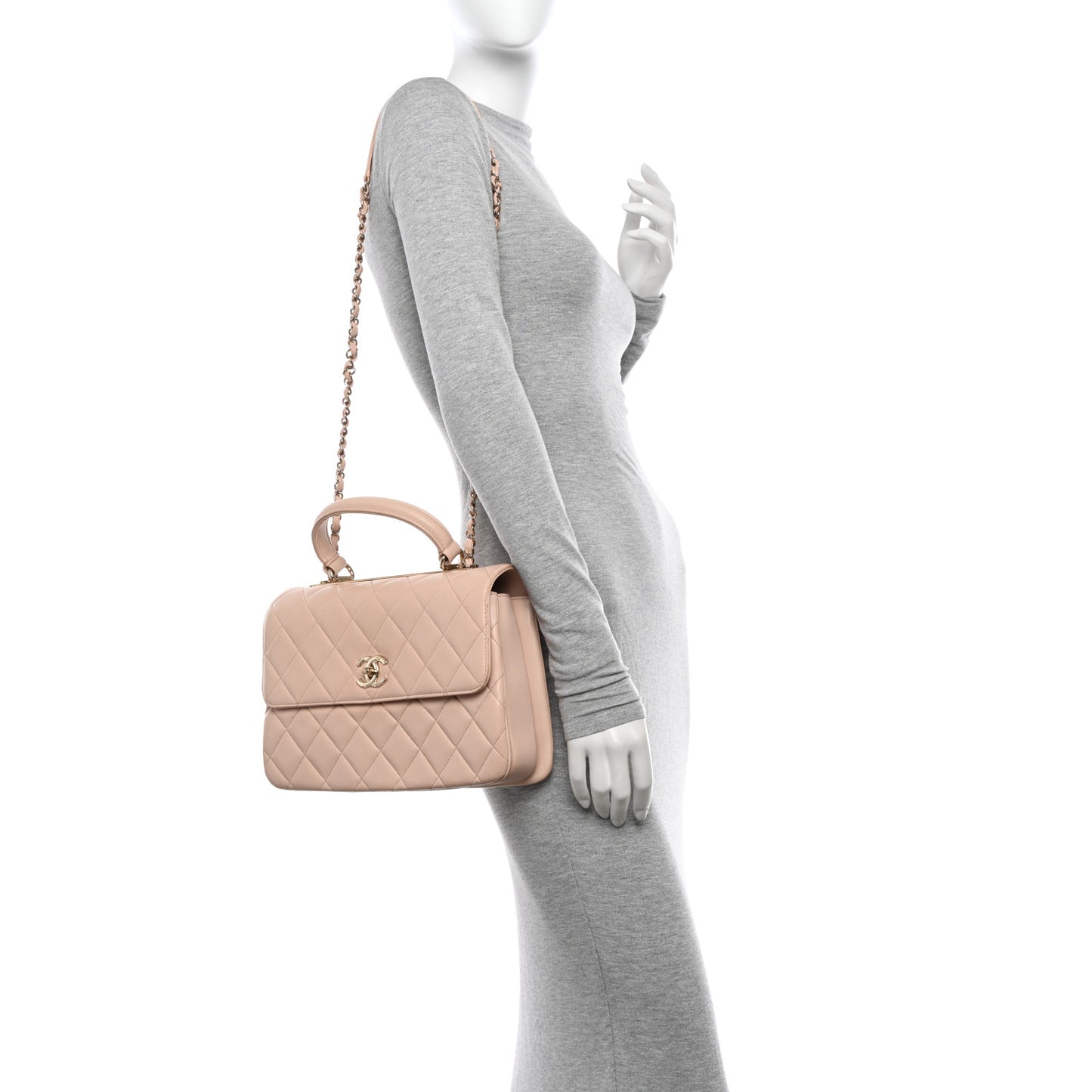 Lambskin Quilted Medium Trendy CC Flap Dual Handle Bag Light Beige