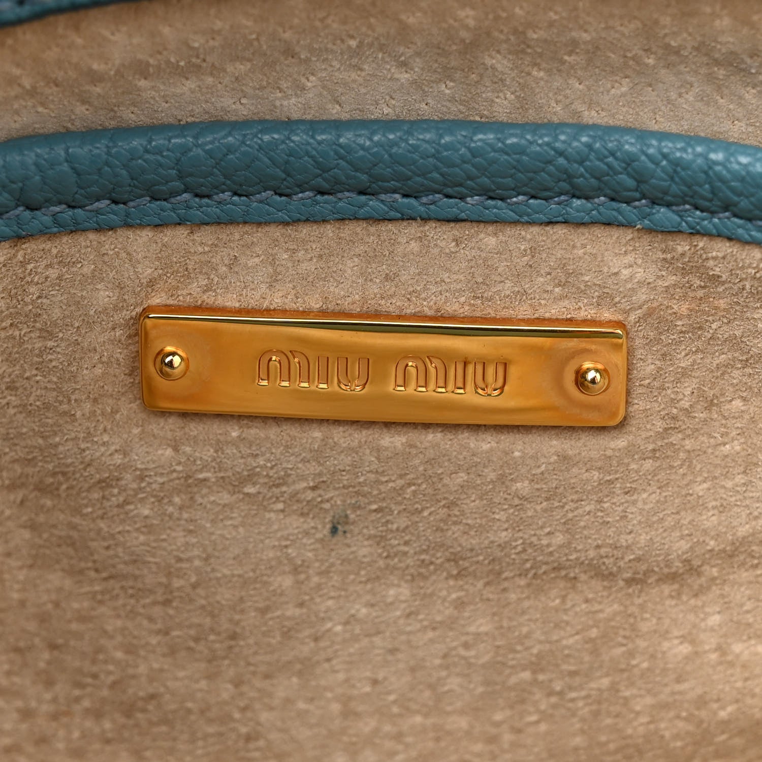 Miu Miu Goatskin Madras Shopping Tote Azzurro 6 of 17