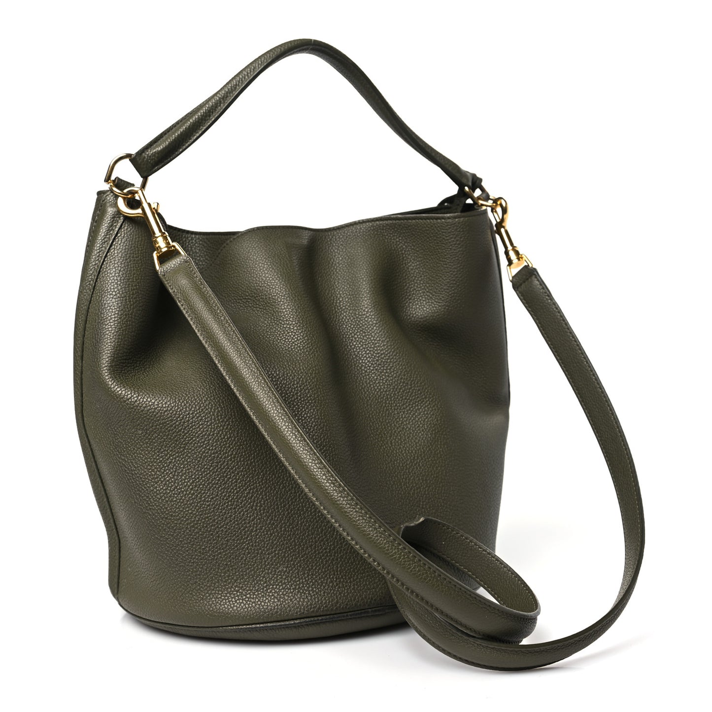 Supple Grained Calfskin Bucket 16 Bag Dark Olive