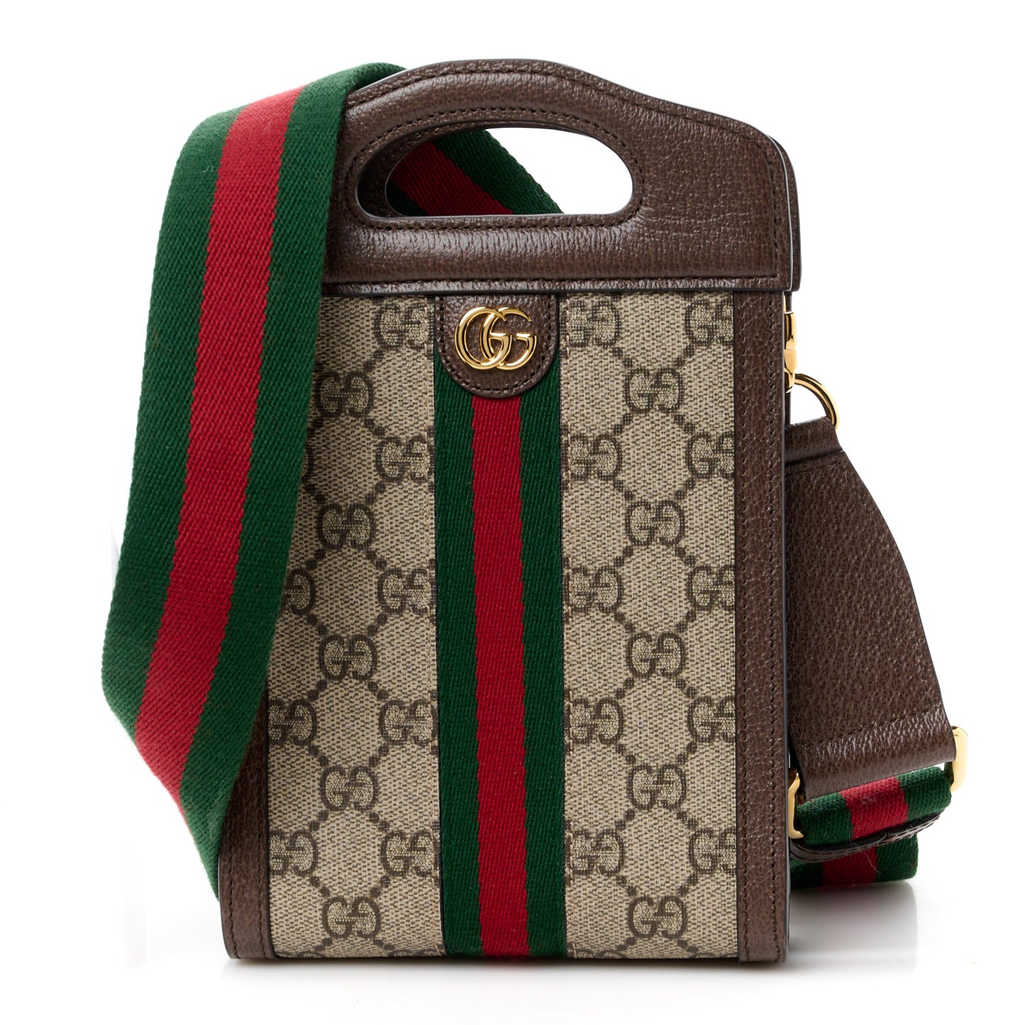 GG Supreme Monogram Textured Dollar Calfskin Web Mini Ophidia Top Slip Handle Crossbody Bag Beige Ebony New Acero