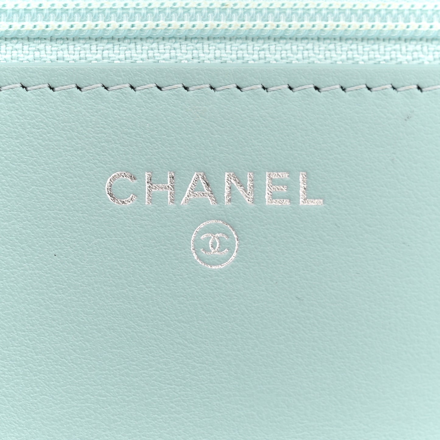 Aged Calfskin Quilted Gabrielle Wallet On Chain WOC Light Blue