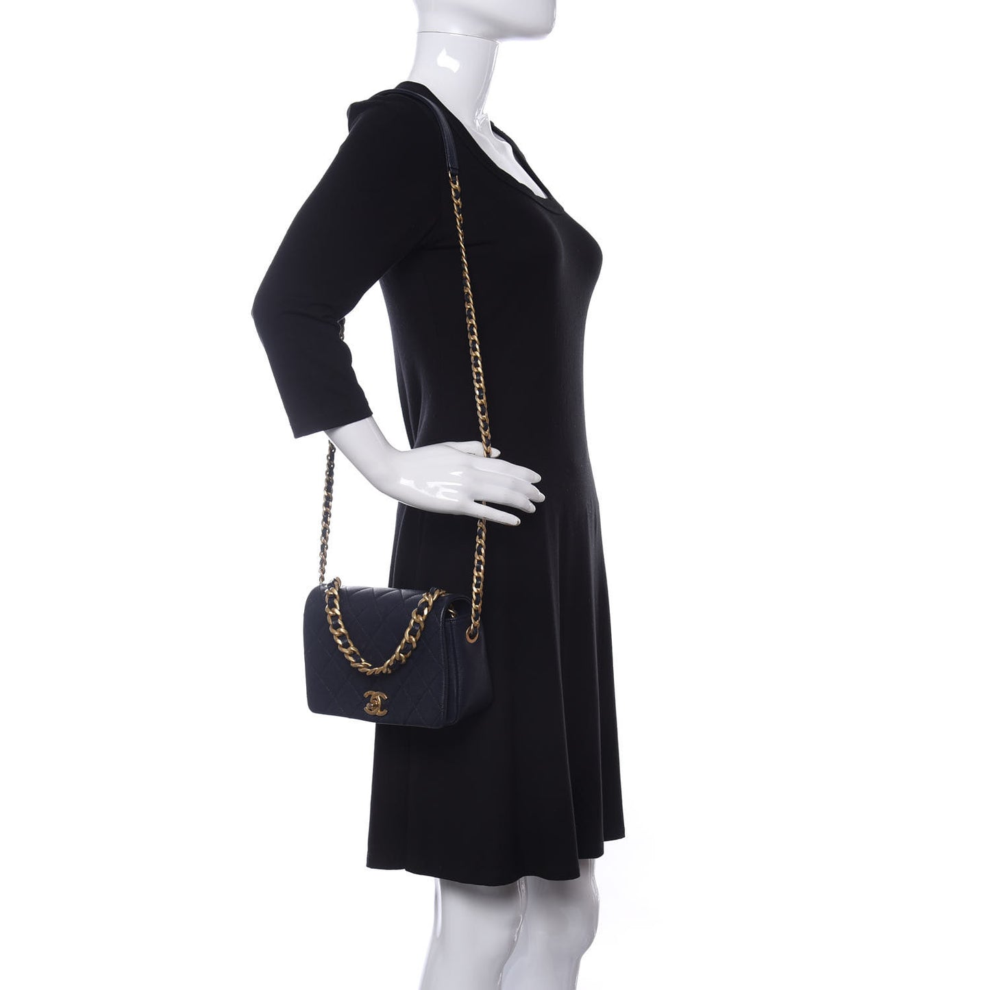 Caviar Quilted Small Fashion Therapy Flap Bag Navy Blue