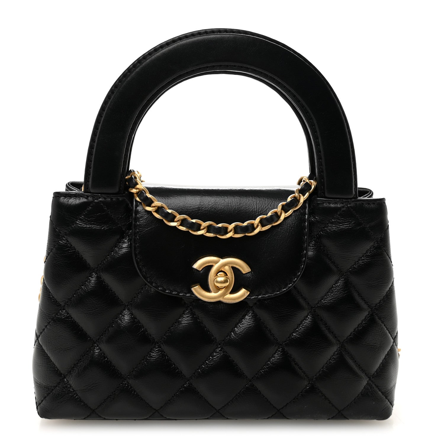 Chanel Shiny Aged Calfskin Quilted Nano Kelly Shopper Black