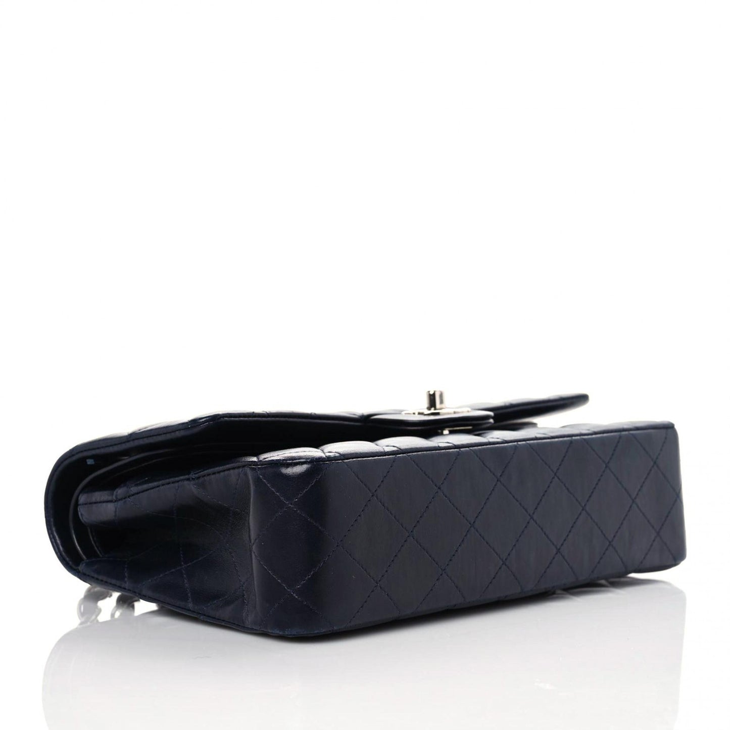 Lambskin Quilted Medium Double Flap Navy