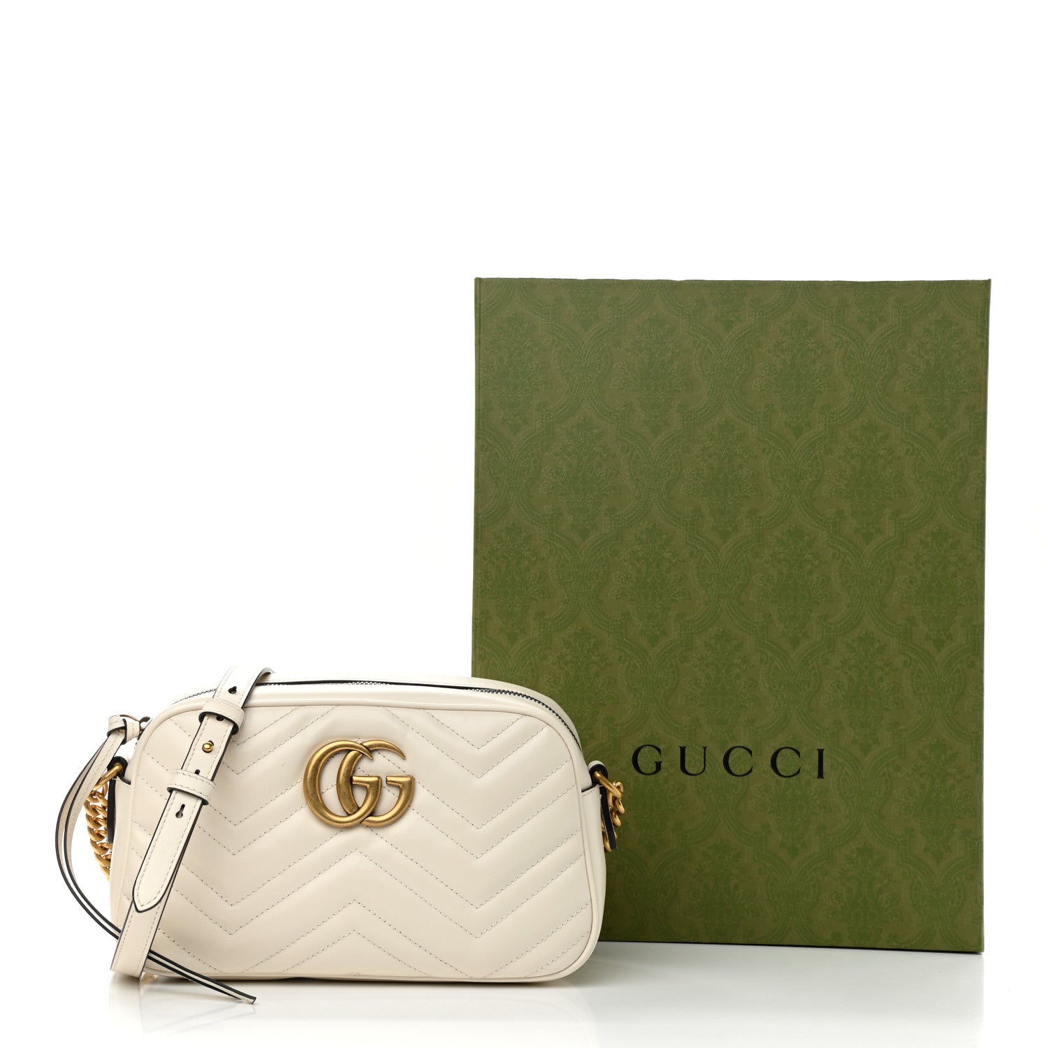 Gucci Calfskin Matelasse Small GG Marmont Chain Shoulder Bag White 11 of 11