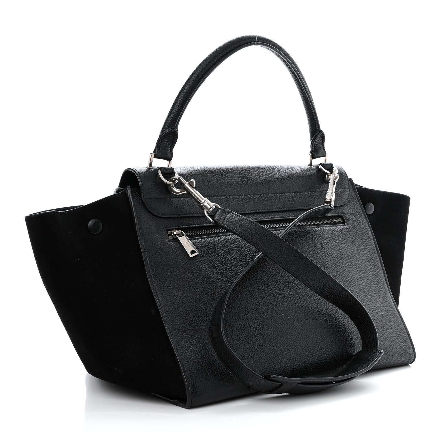 Celine Drummed Calfskin Suede Medium Trapeze Black 3 of 10