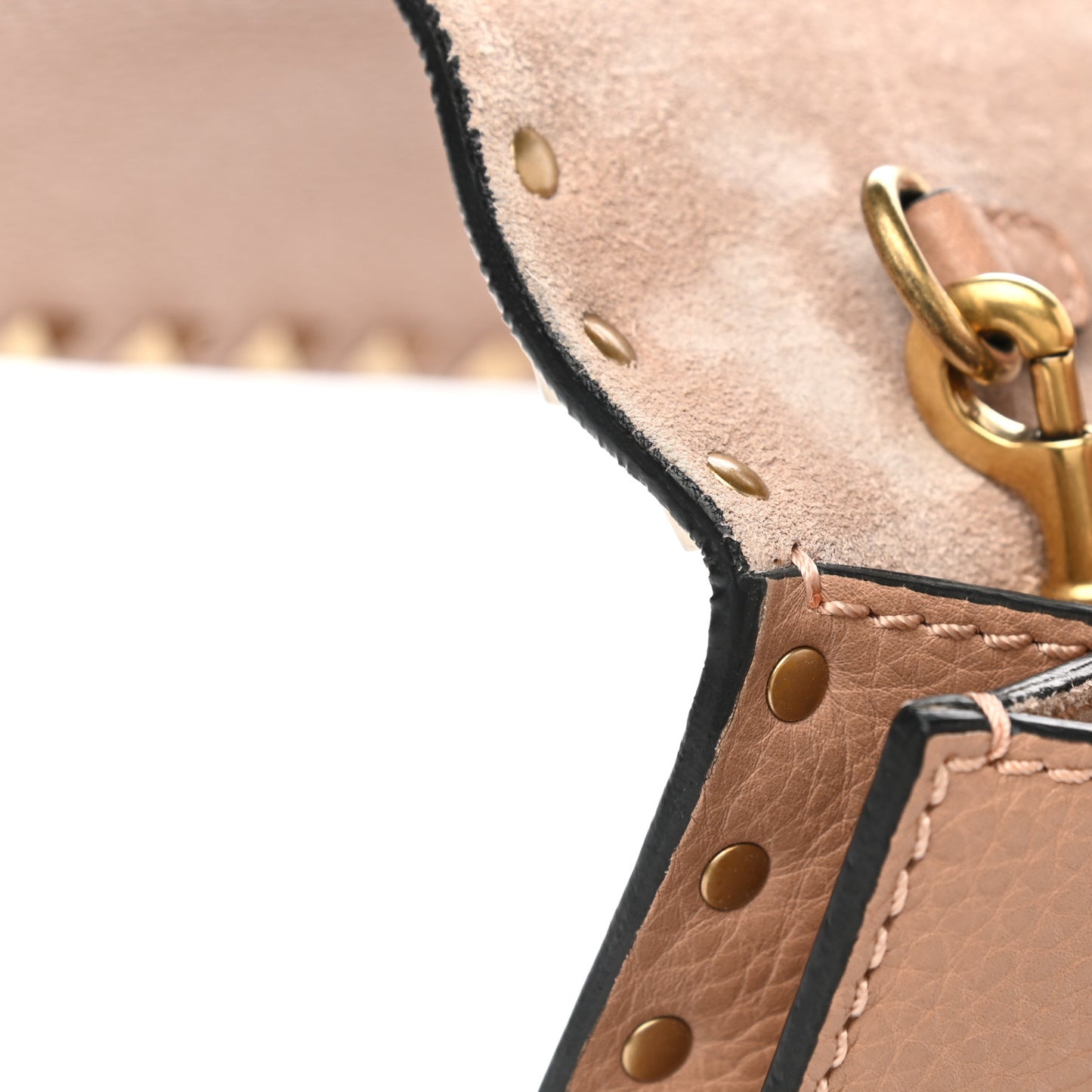Pebbled Calfskin Beaded Rockstud Wristlet Clutch Soft Noisette