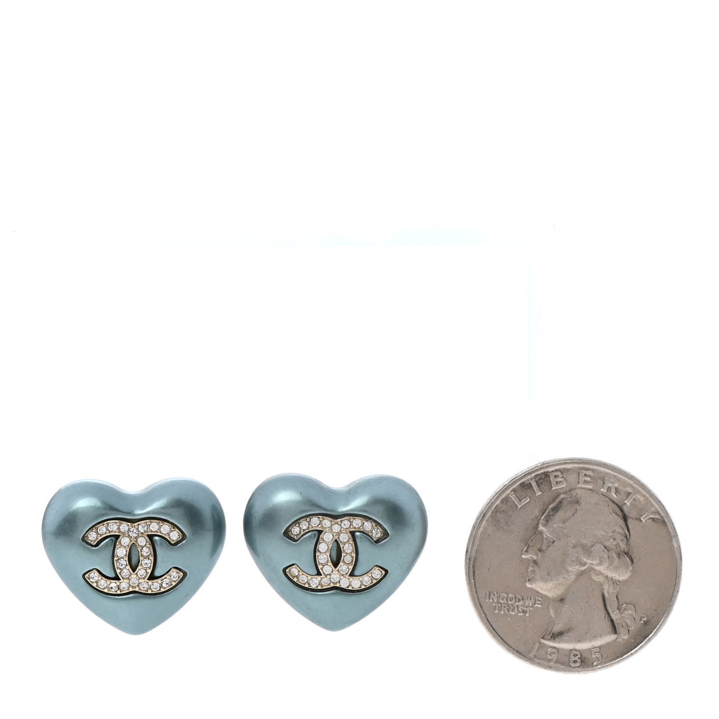 Pearl Crystal CC Heart Earrings Blue Gold