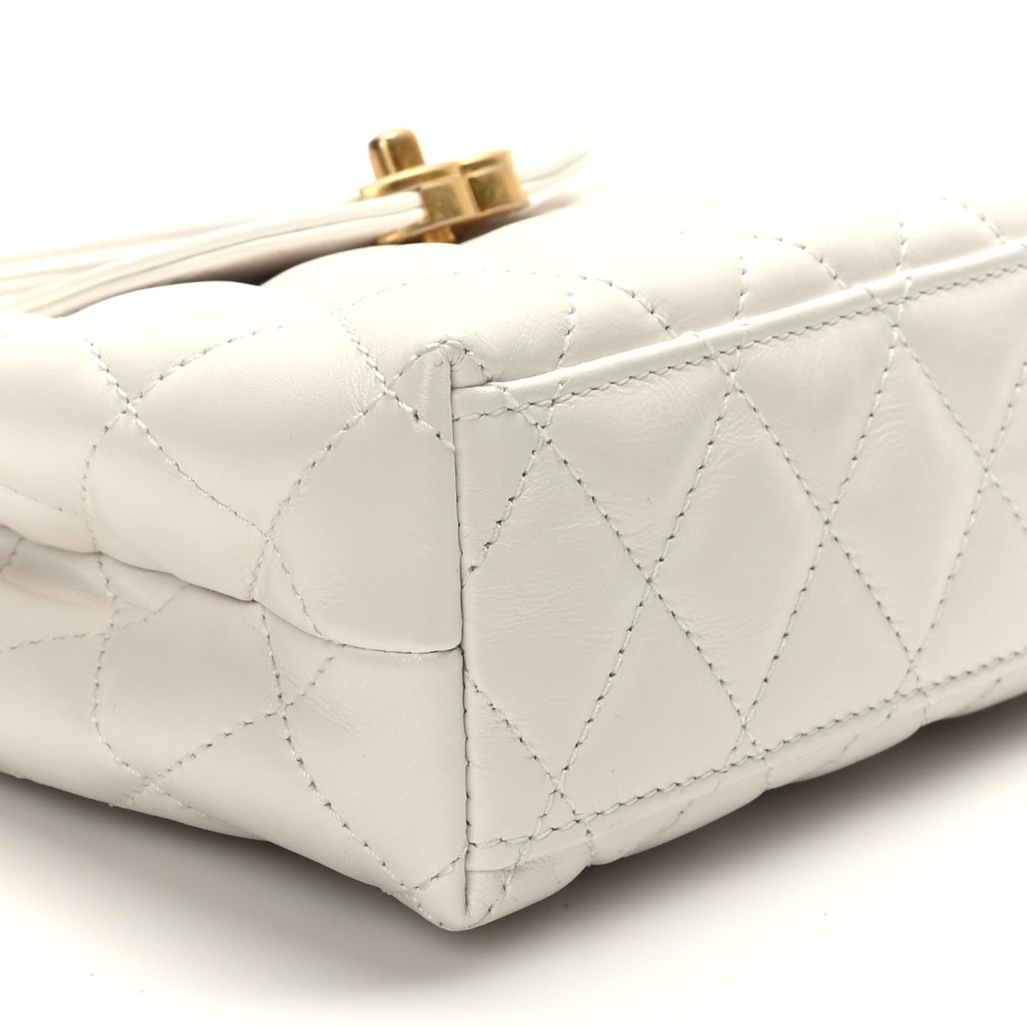 Shiny Aged Calfskin Quilted Nano Kelly Shopper White