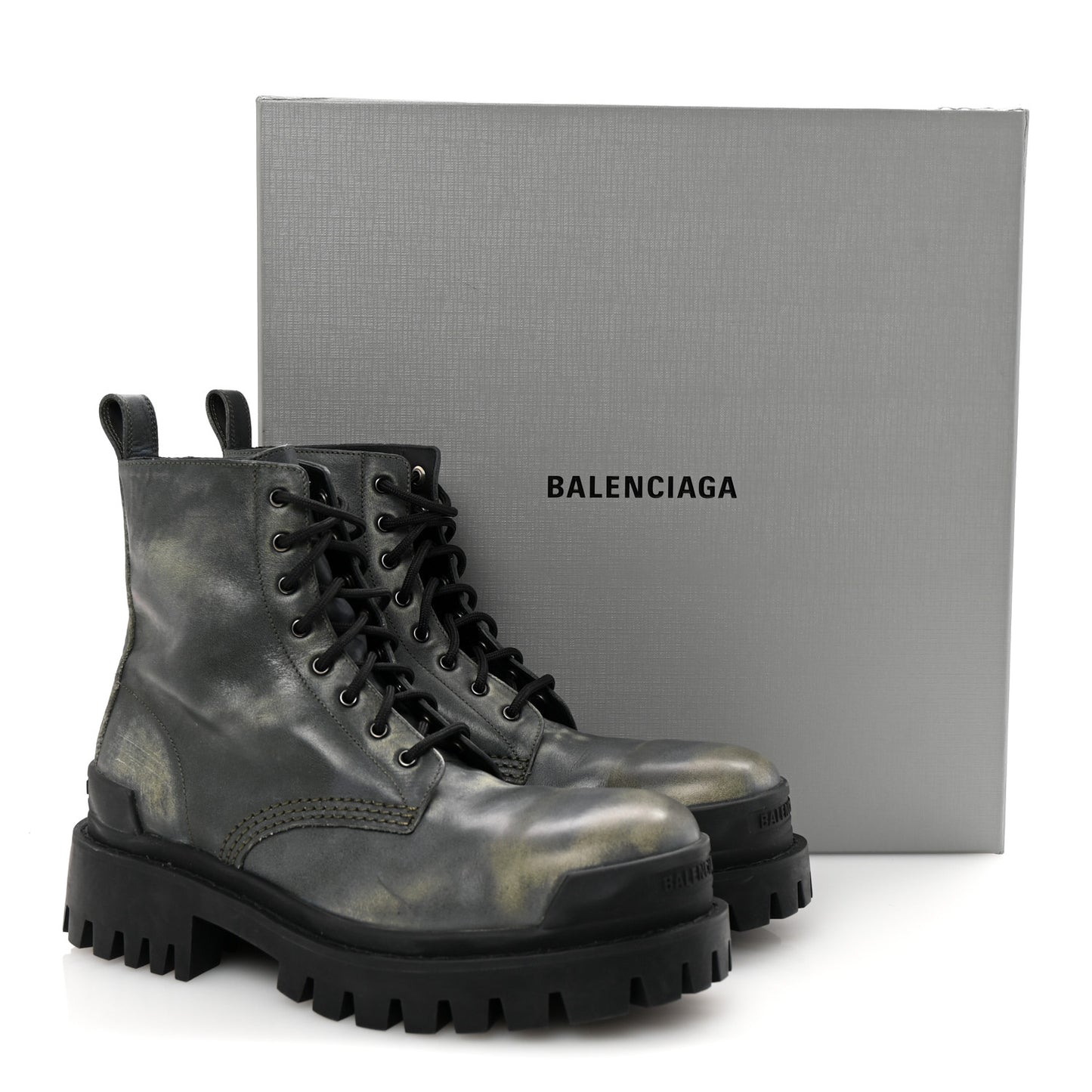 Aged Effect Calfskin Strike 20mm Lace Up Boots 37 Kaki