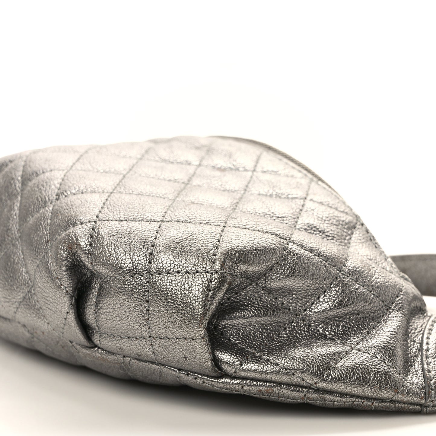 Metallic Goatskin Quilted Banane Waist Bag Fanny Pack Silver
