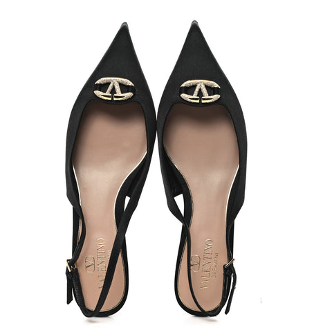 Satin Crystal Vlogo Slingback 20mm Pumps 39.5 Black