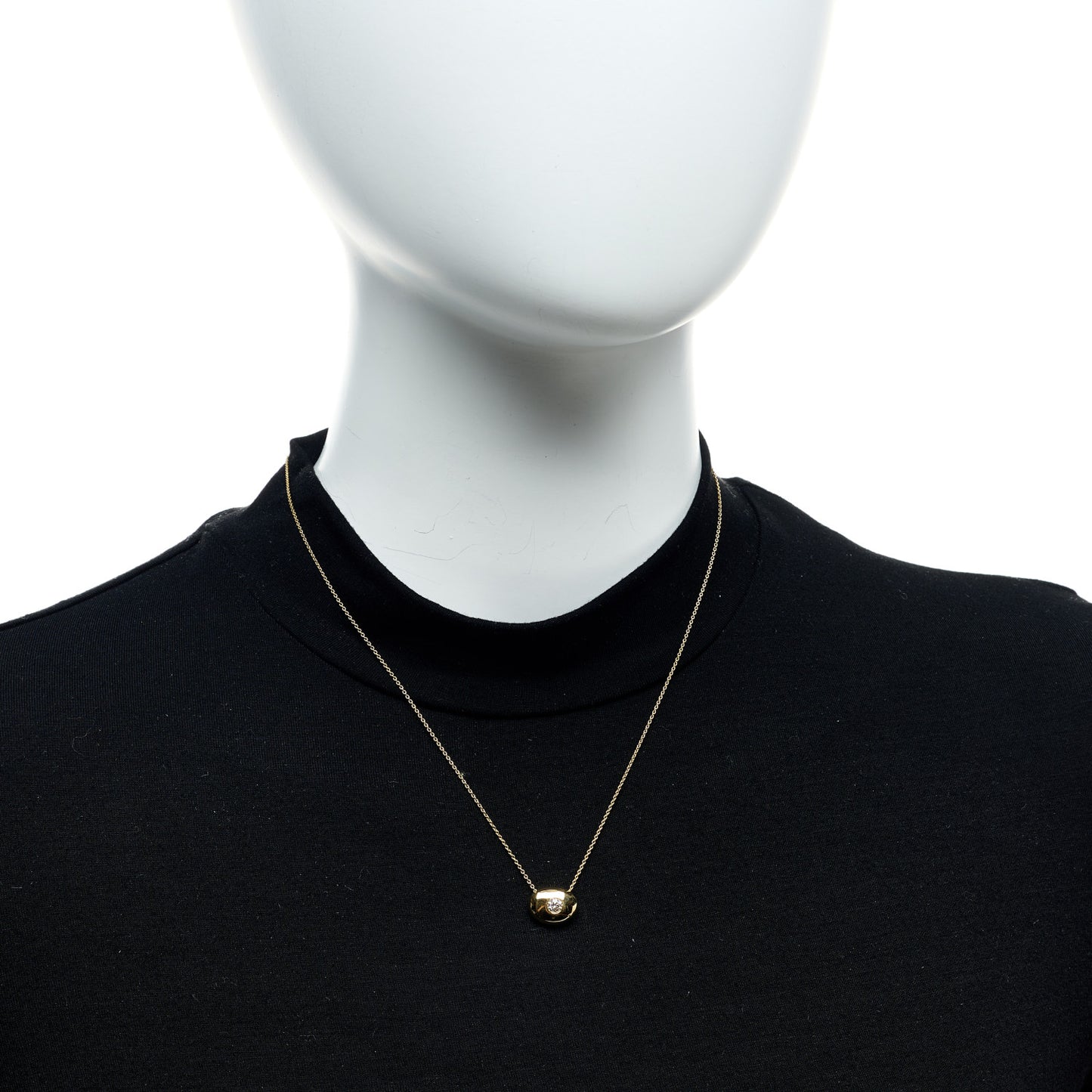18K Yellow Gold Diamond Bean Pendant Necklace