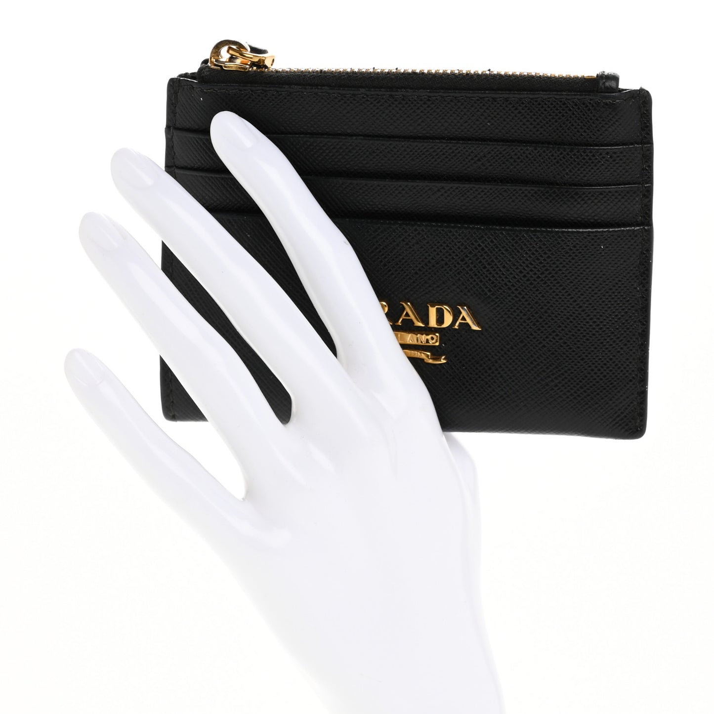 Saffiano Triangle Zip Card Holder Black