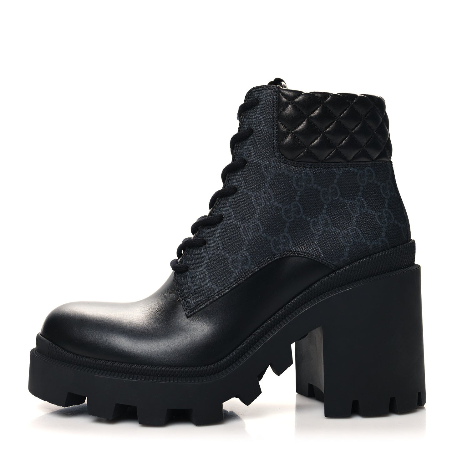 Magnum Calfskin Nappa Quilted Lace Up Ankle Boots 40 Black