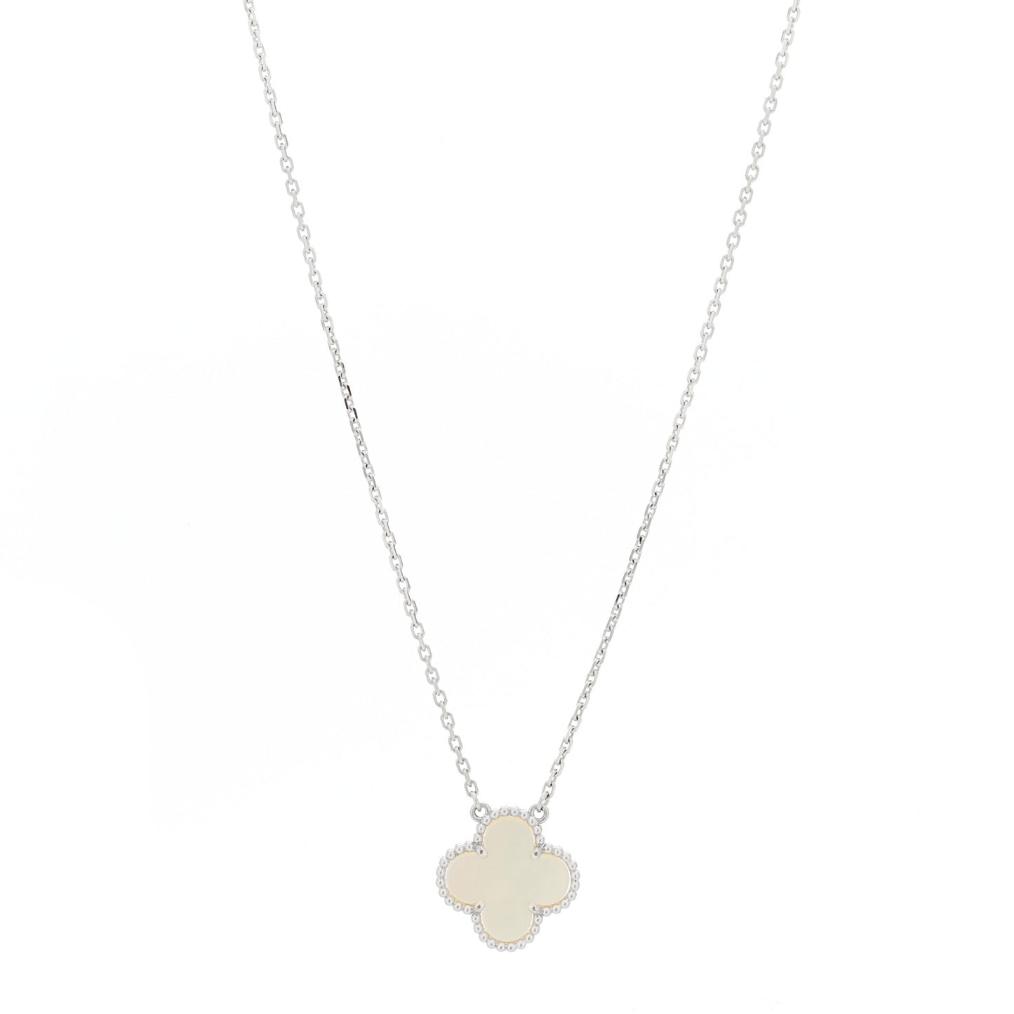 18K White Gold Mother Of Pearl Vintage Alhambra Pendant Necklace