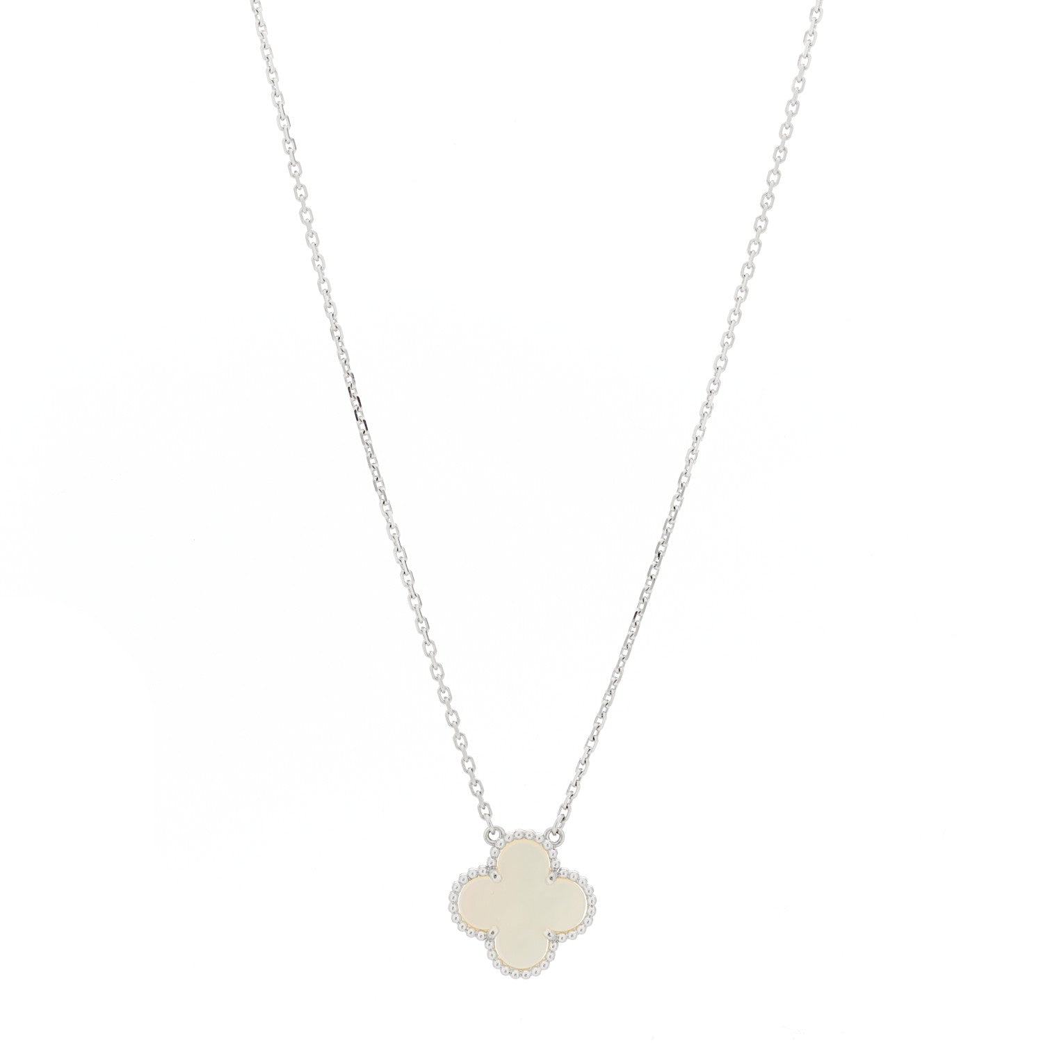 Van Cleef & Arpels 18K White Gold Mother Of Pearl Vintage Alhambra Pendant Necklace 1 of 6