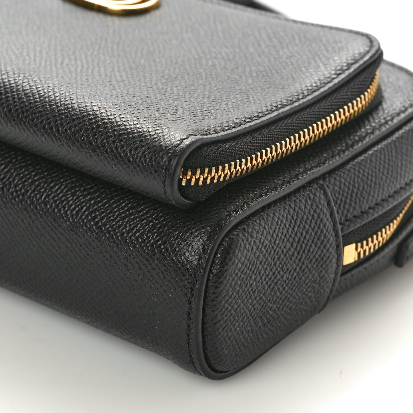 Grained Calfskin Caro Double Pouch Black
