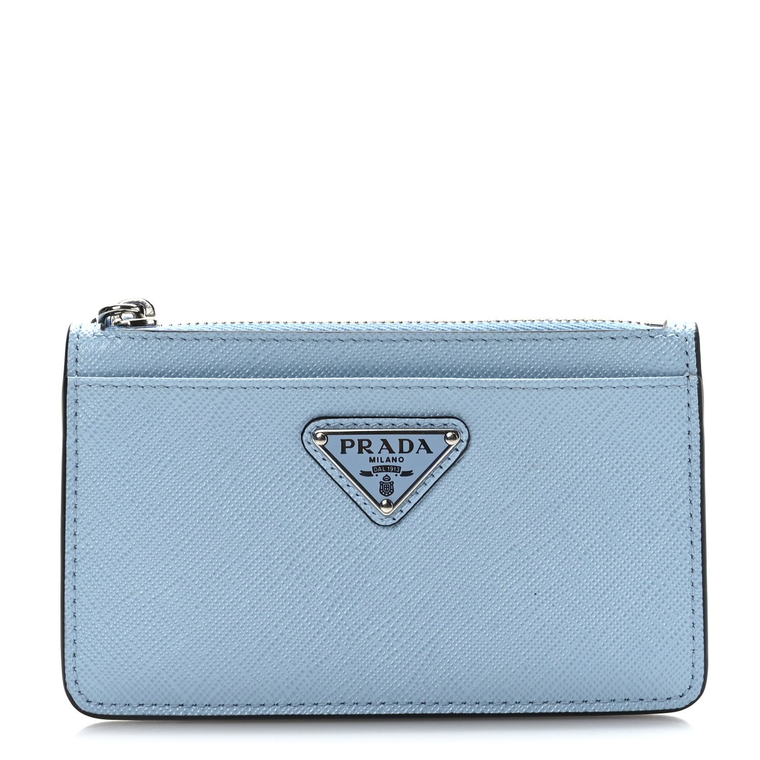 Prada Saffiano Triangle Zip Card Holder Celeste 1359042 – FASHIONPHILE