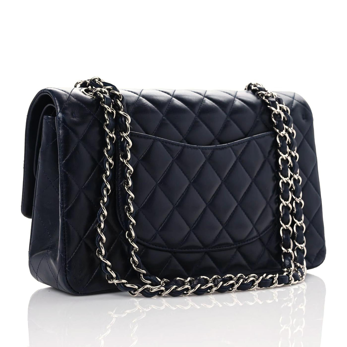 Lambskin Quilted Medium Double Flap Navy