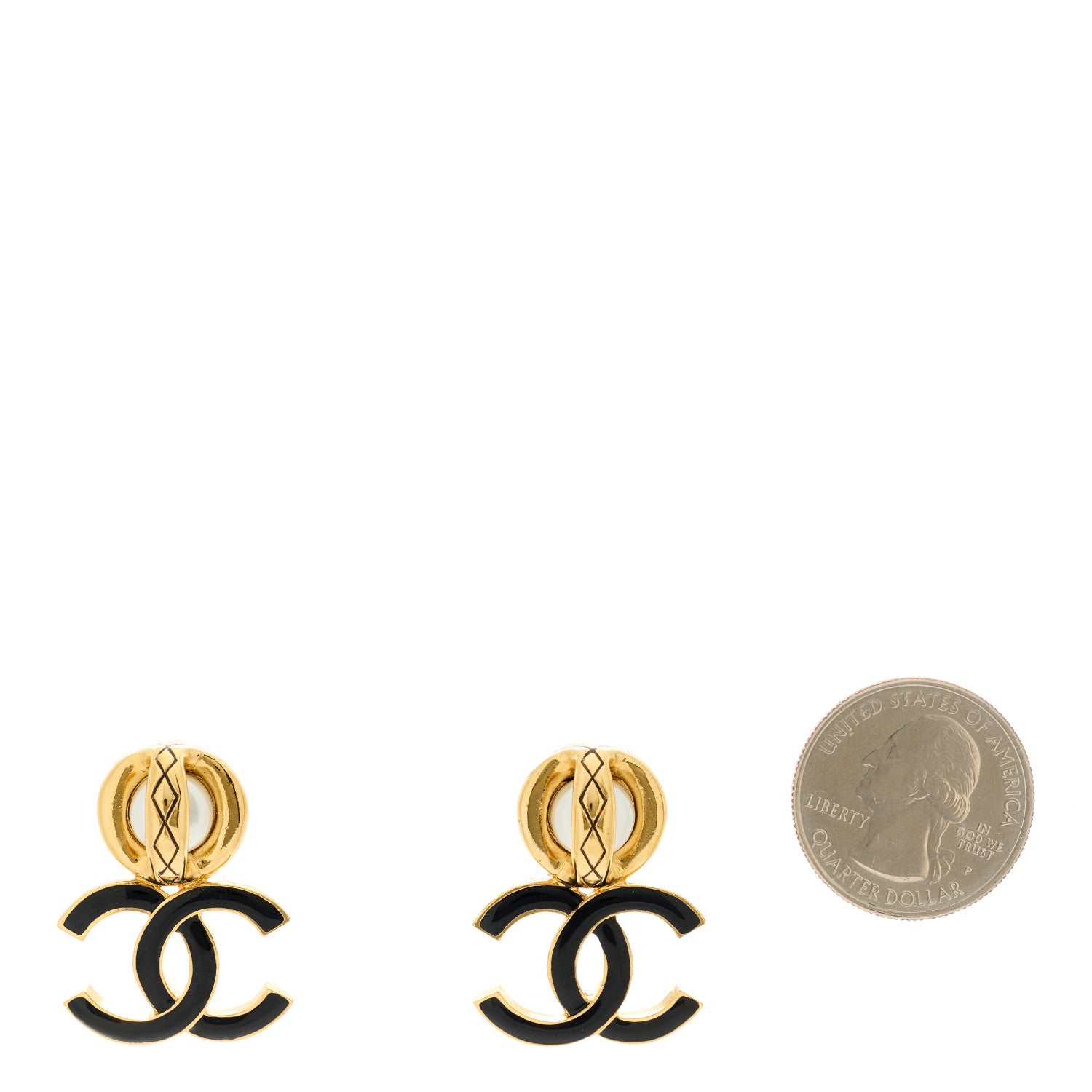 Chanel Pearl Resin CC Drop Earrings Gold Black 2 of 5